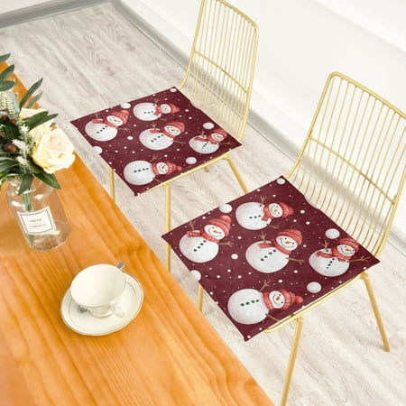 

Snowman Pattern Of Red Background with Snowflakes Seating Cushion 15.7×15.7in Double-sided Printed Velvet Cushion Cover Square Memory Foam Cushion for All Seasons