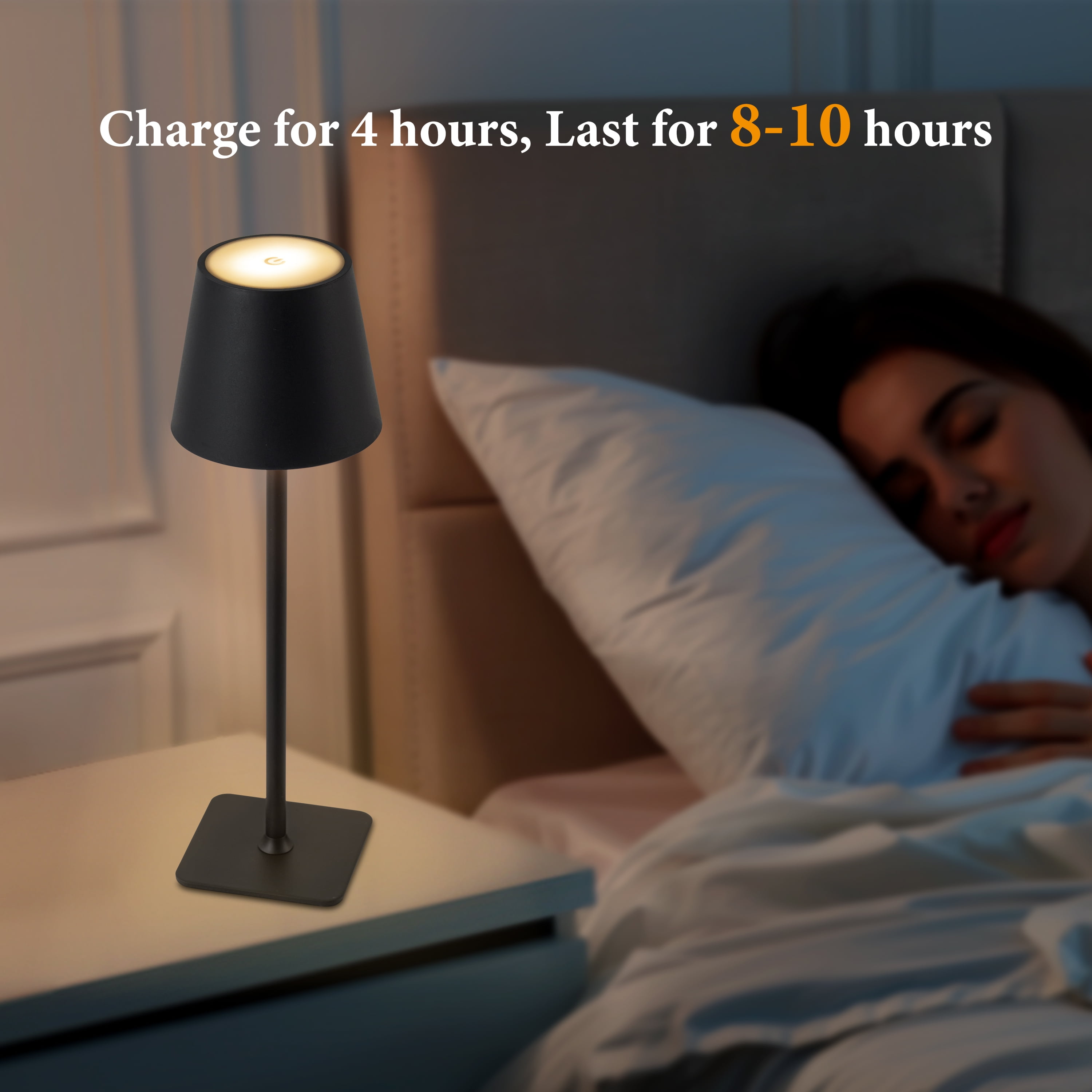 C Cattleya 4-Pack 14” Matte Black LED Cordless Table Lamp, 3CCT Dimmable Portable Desk Lamps