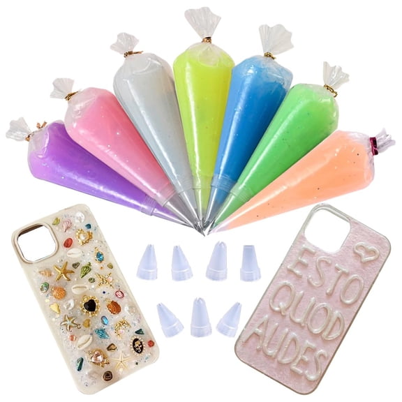 CCOCC Glitter Cream Glue Kit,7 Vibrant Sparkle Whipped Glues Including Nozzles Ideal for Diy Phone Cases Scrapbooking Resin Crafts&Ornaments