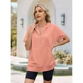 thumbnail image 2 of Women'S Loose Zip Hooded T-Shirt Pink L, 2 of 7