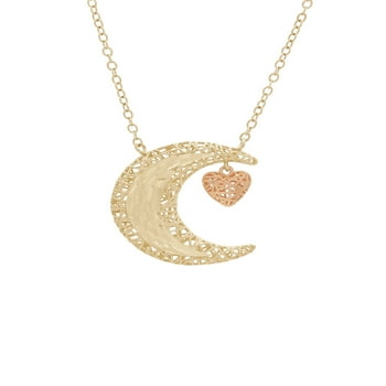 Brilliance Fine Jewelry 10K Yellow and Rose Gold Moon Heart Necklace,18"