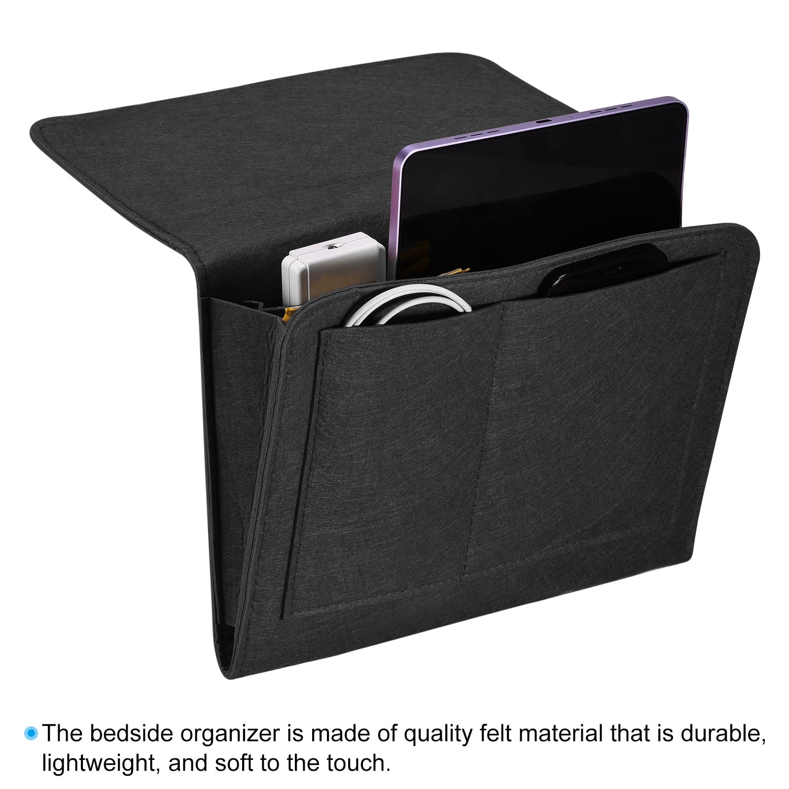 Unique Bargains Felt Bedside Hanging Organizer for Remotes and Phones Black 11"