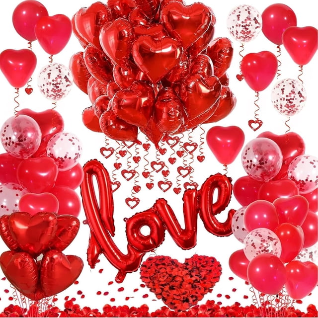 Set de globos, globos rojos en forma de corazón, decoración para fiestas, ideales para ocasiones como pedidas de mano, declaraciones de amor, salones de bodas y el Día de San Valentín.