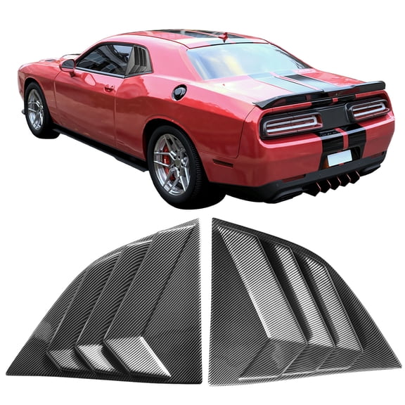 Ikon Motorsports Compatible with 08-23 Dodge Challenger Side Window Louver Scoop Cover - Carbon Fiber Print