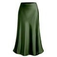 thumbnail image 4 of Fgnfyis Women's Satin Silk High Waist Midi Skirt with Slit Detail Elastic Waistband for a Elegant Trendy Skirt Green M, 4 of 6