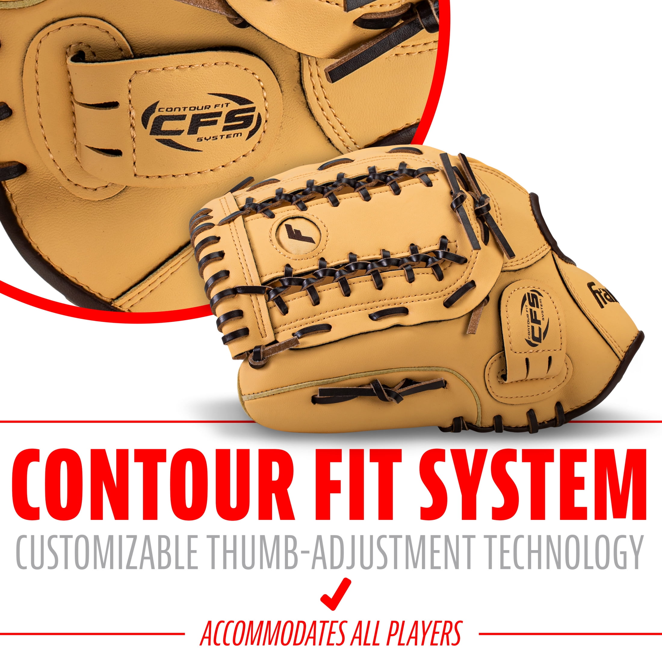 Franklin Sports Field Master Baseball + Softball Glove, 12 in, Camel Brown, Left Hand Throw