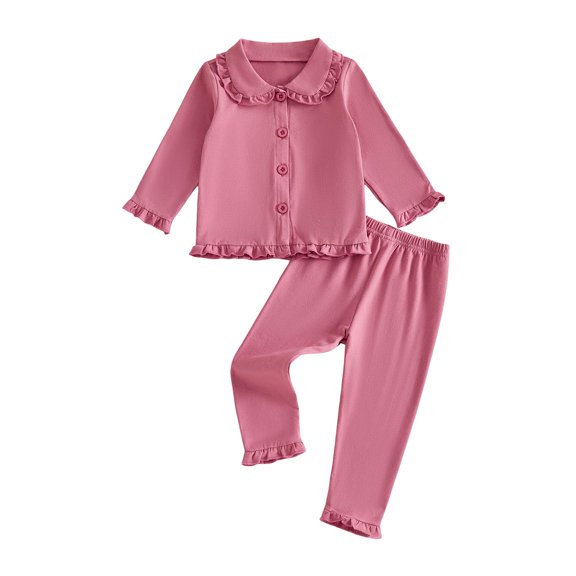 WUSUOWEI Toddler Girl 2-Piece Loungewear Set, Long Sleeve Solid Color Top & Shorts, Soft Cotton Comfortable Home Wear Pajamas for Girls 18-24 Months