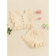 thumbnail image 4 of Little Girl Summer Set Fly Sleeve Button Down Ruffled Tops Bow Shorts, 4 of 7