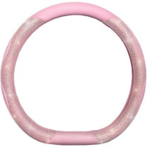 Pink D Shaped Leather Steering Wheel Cover with Bling Diamond 15 Inch, Universal Steering Wheel Wrap Protector Car Interior Accessories for Women