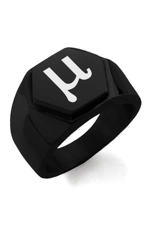 Stainless Steel Population Mean Mathematical Engraved Hexagon Crest Flat Top Biker Style Polished Ring