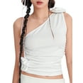 thumbnail image 3 of Womenacute;s Solid Color Tank Tops, Summer One Shoulder Sleeveless 3D Rosette Ruched Tops, 3 of 10