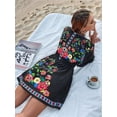 thumbnail image 4 of Women'S V-Neck Floral Print Bell Sleeve Elastic Waist Dress Casual Mini Dress Black S, 4 of 9