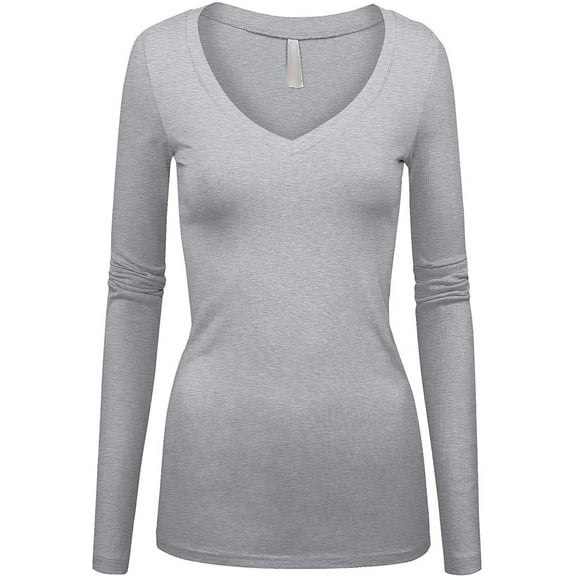 Kaylee_xo Women's Long Sleeve V-Neck Low-cut Sexy Solid Stretchy Shirt Top