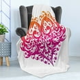 thumbnail image 4 of Orange and Pink Soft Flannel Fleece Blanket, Vibrant Abstract Heart with Ornament Pattern Swirls Curls Scroll Style, Cozy Plush for Indoor and Outdoor Use, 50" x 60", Magenta Orange, by Ambesonne, 4 of 5
