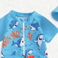 thumbnail image 4 of Ymyiu Boys Bathing Suit Boys Swim Trunks Toddler Baby Boys Summer Short Sleeve Jumpsuit Swimsuit Kids Cartoon Swimwear Kids Swimsuits 0 6 Months (Blue,0-6 Months), 4 of 4