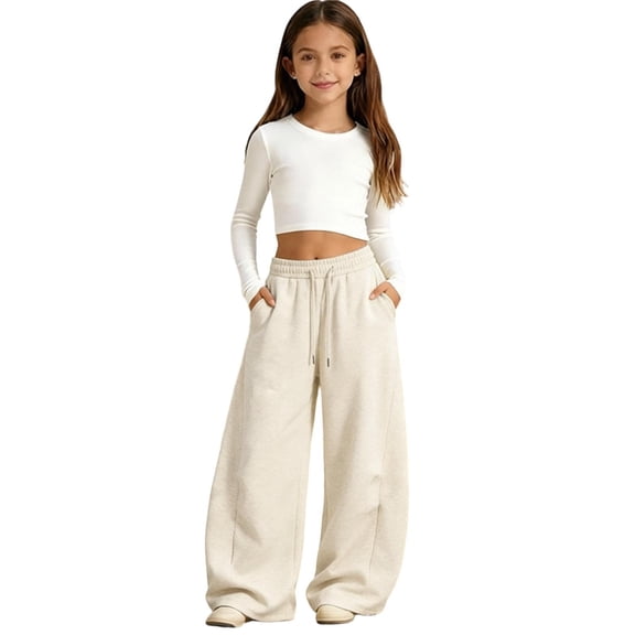 CONROSES Girls Baggy Sweatpants Wide Leg Sweat Pants for Girls Trendy Solid Y2K Elastic Waist Drawstring Streetwear Jogger Pants With Pockets