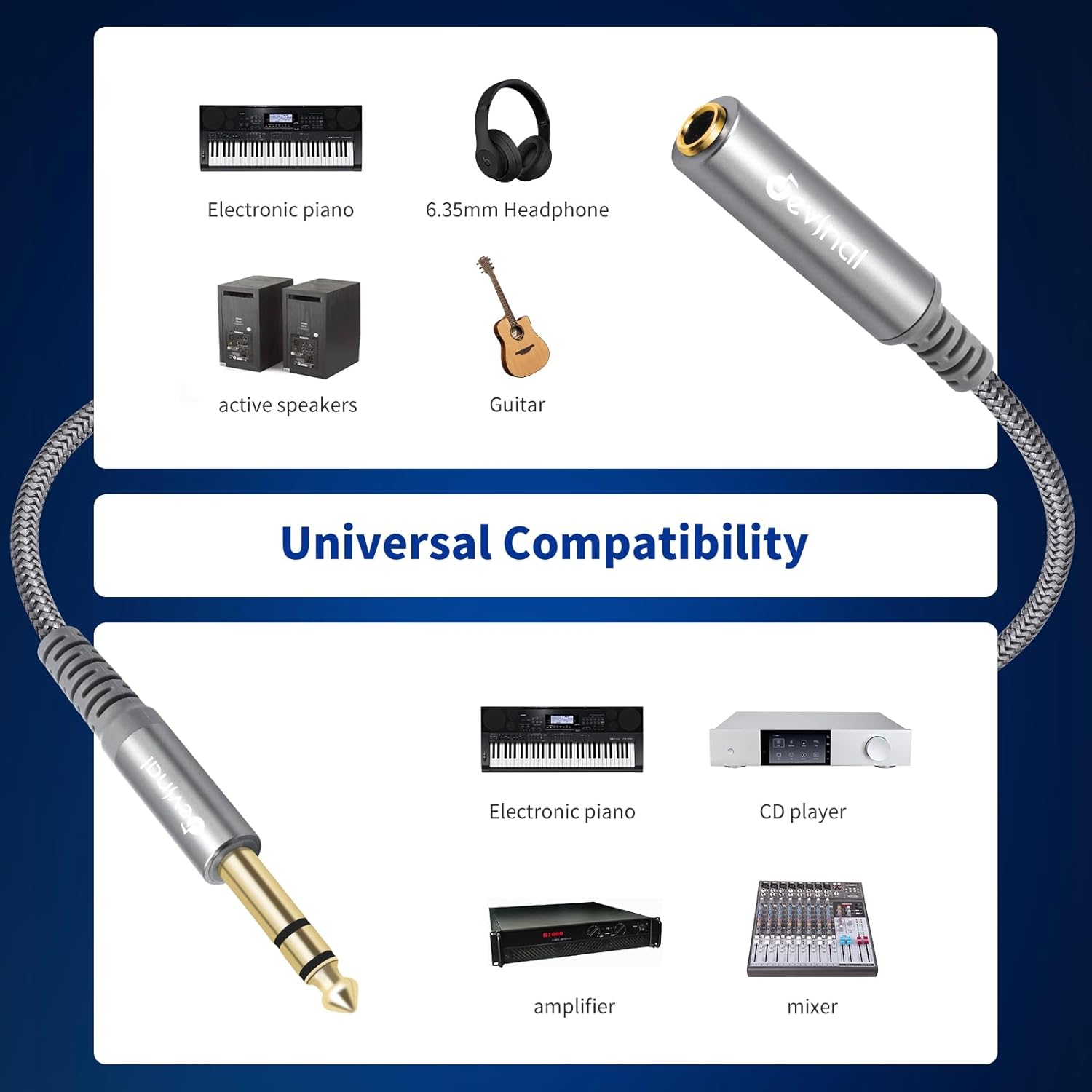 JJEAN-1/4 inch Headphone Extension Cable, 6.35mm TRS Male to Female Stereo Cord, Quarter Inch Guitar Cable Extender, 20ft (6 Meters)