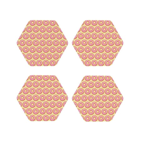 

Fuzoiu Donuts With Pink Glaze Print Leather Coasters Set Drink Coasters Set of 4 for Tabletop Protection Durable PVC Coasters Home Décor and Housewarming Gift-Hexagon
