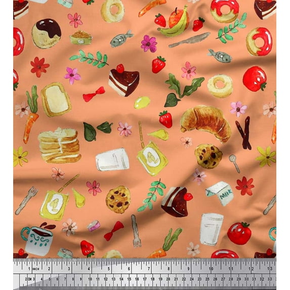 Soimoi Cotton Jersey Fabric Fruits,Bread & Donut Food Decor Fabric Printed Yard 58 Inch Wide