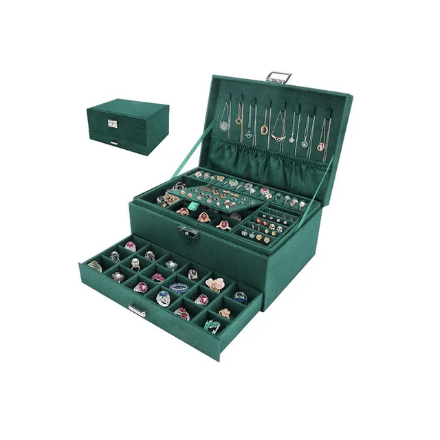 Cajas Para Joyeria Franela Organizador De Joyas 3 Capas Xtellar verde