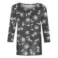 thumbnail image 4 of EHTMSAK Boho Shirts for Women 3/4 Sleeves Sunflower Printed Solid Color Elbow Length Crew Neck Shirts Casual Loose Fit Tee Tops Fashion 2024 Trendy Plus Size Blouses Black 3XL Dark Gray S, 4 of 5