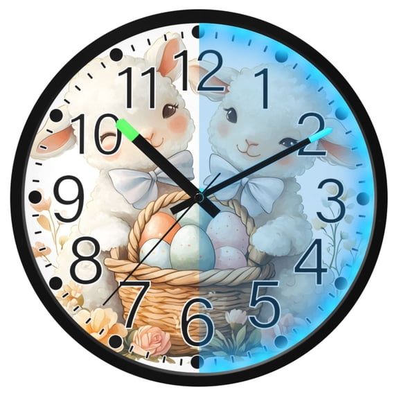 Ryvnso Cute Sheeps 12 Inch Night Light Wall Clock Silent Battery Operated Luminous Clocks