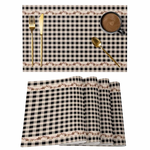 Western Texas Star Retro Placemats Set of 4, Country Vintage Black Beige Plaid Placemats for Dining Table, Place Mats for Kitchen Tabletop, Waterproof Wipeable Dining Table Mats Set