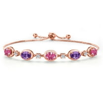 Gem Stone King 18K Rose Gold Plated Silver Pink Zirconia and Purple Amethyst Bracelet for Women | 3.78 Cttw | Gemstone Birthstone | Oval 7X5MM | Fully Adjustable 9 inch