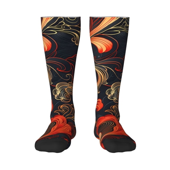 Naloa Fiery Floral Pattern Knee Socks, High Socks Long Stretchy Sock Women Knee High Stocking, Long Socks for Women