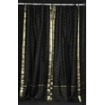 thumbnail image 3 of Lined Tie Top Sari Curtains 43"W x 63"L matching tiebacks- Handcrafted Black Indian Drapes with Lining, Offering Privacy and Insulation for Living Room/Bedroom/Dining Room, Sold in Pairs, 3 of 6