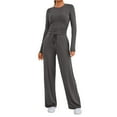 thumbnail image 6 of Scacto 2 Piece Matching Sweatsuit Lounge Set Womens High Waisted Wide Leg Pants Side Ruching Crop Top Sets Tracksuit Outfits, 6 of 6