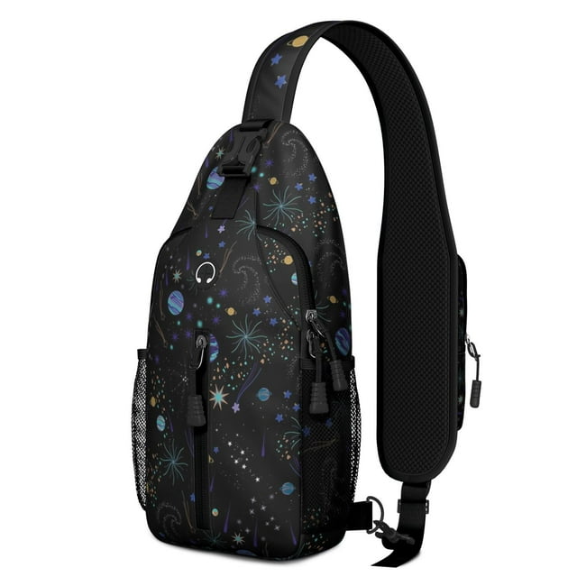 Star Constellation Moon Sling Backpack, Space Galaxy Crossbody Daypack, Cute Astronaut Sci-Fi Travel Bag