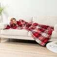 thumbnail image 4 of PAVILIA Wearable Blanket with Sleeves for Adult Women Men, Cozy Fleece Warm Wrap Throw Blanket with Arms, Pocket, Gifts for Christmas, Wife, Red Green Plaid, 4 of 8