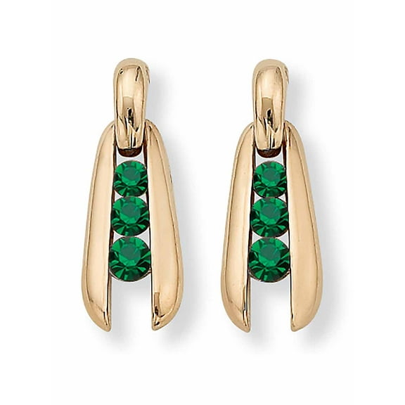 PalmBeach Jewelry Round-Cut Green Crystal 3-Stone Goldtone Drop Earrings