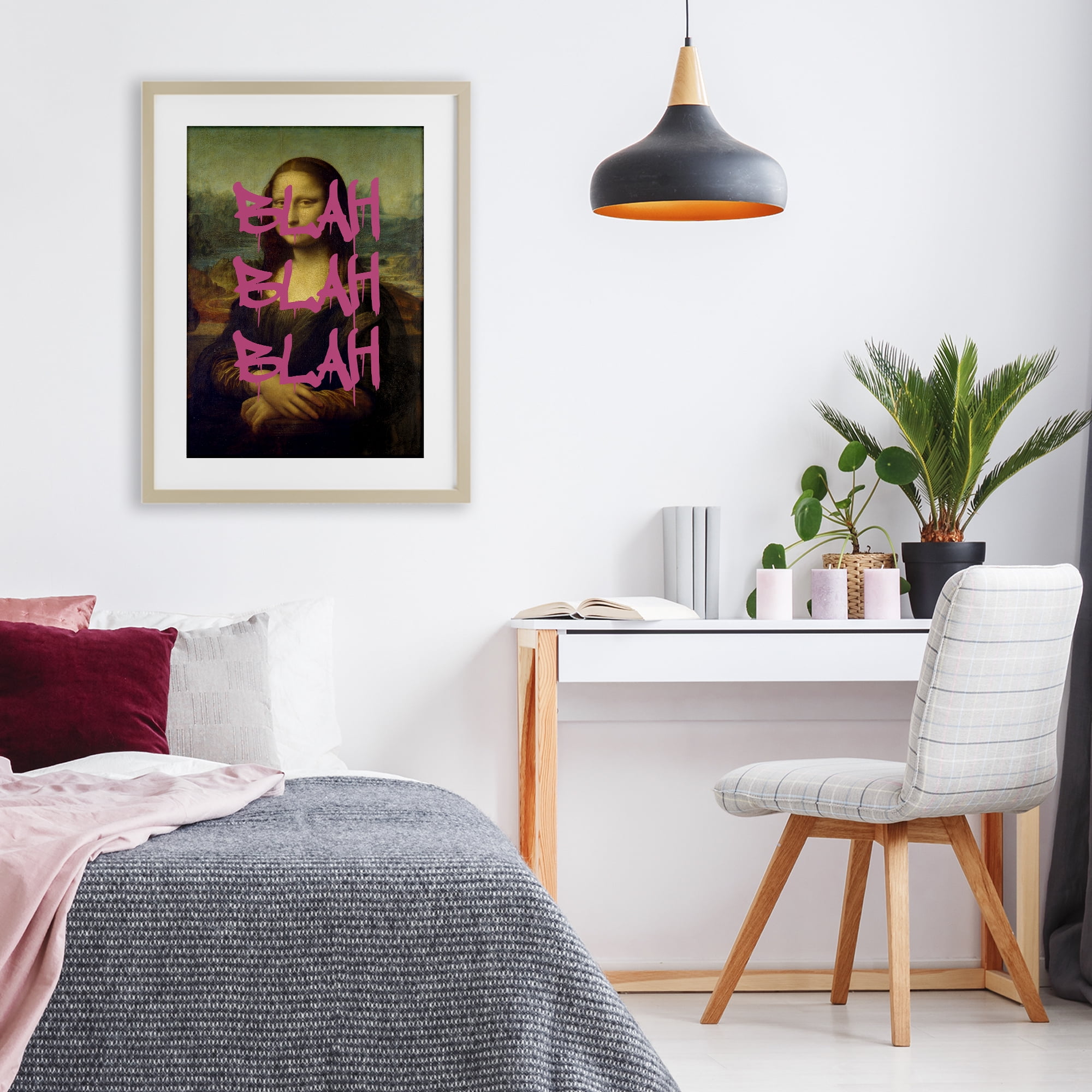 Graffiti Over Mona Lisa Birch Framed Print Under Glass, design by Masters Redux