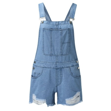 

Quealent OnePiece Jumpsuits For Women Women Shortalls Basic Stretch Denim Jean Shorts Overalls Rompers Blue M