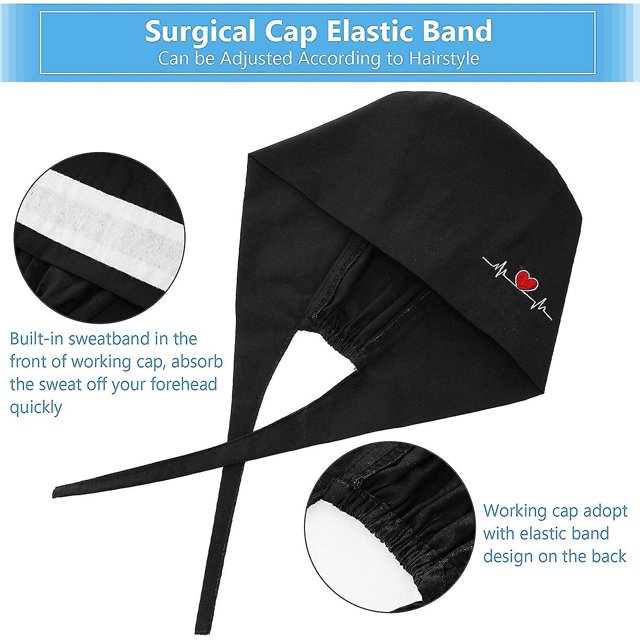 6 piezas de gorras bouffant transpirables con lazo ajustable en la espalda