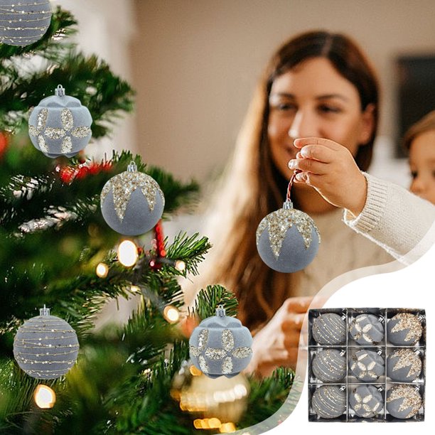 Adorno Navideño de Terciopelo con Incrustaciones | Adorno Colgante para Árbol con Brillo | 8 Cm (3,15 Pulgadas) de Diámetro | Opciones: Azul, Rojo, Verde y Gris | Juego de 1 Pieza