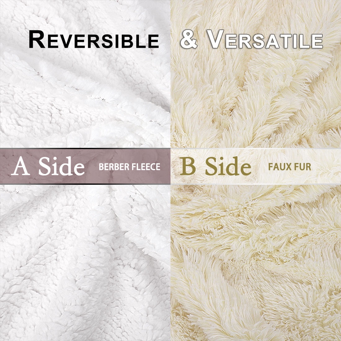 Unique Bargains Shaggy Faux Fur Soft Sherpa Blanket Beige Queen(90" x 90")