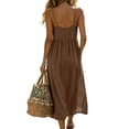 thumbnail image 5 of Ayolanni Button Spring Dresses for Women Solid Crew Neck Sleeveless Maxi Slip Dress Casual Ruched Waist Beach Cami Cotton Sundress with Pockets Brown S, 5 of 6