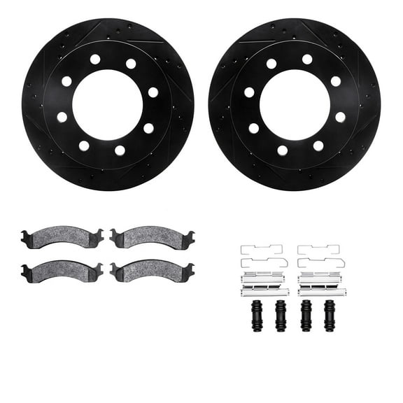 Dynamic Friction Company Front Brake Rotors-Drilled and Slotted-Black with Heavy Duty Brake Pads includes Hardware 8212-40155