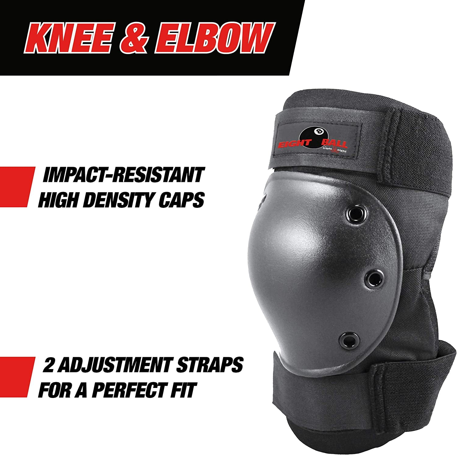 Eight Ball Black Pads, for Bike, Skate, and Scooter, Adult 14+