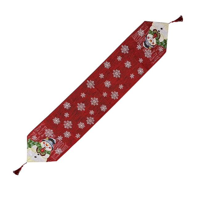 Table Runner de algodón y lino bordado con muñeco de nieve navideño