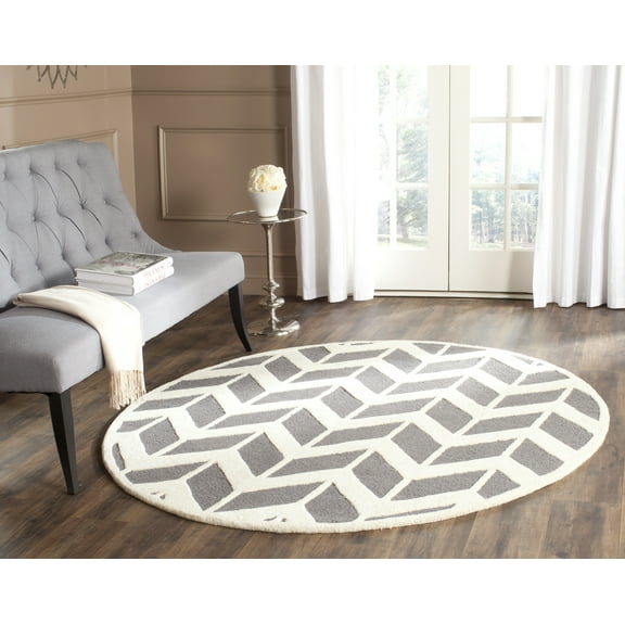 SAFAVIEH Cambridge Austyn Geometric Wool Area Rug, Dark Gray/Ivory, 6' x 6' Round