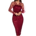 thumbnail image 5 of TAGOLD Womens Dress,Women's Long Sleeve Sequin Sexy V-Neck Mesh Slit Party Ball Gown Full Dress, 5 of 5