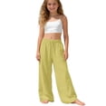 thumbnail image 3 of Lovzfmll Girl's Pants, Linen Drawstring Wide Leg Loose Fit with Pockets, Casual Pants for Little Girls 7-8 Years, 3 of 7