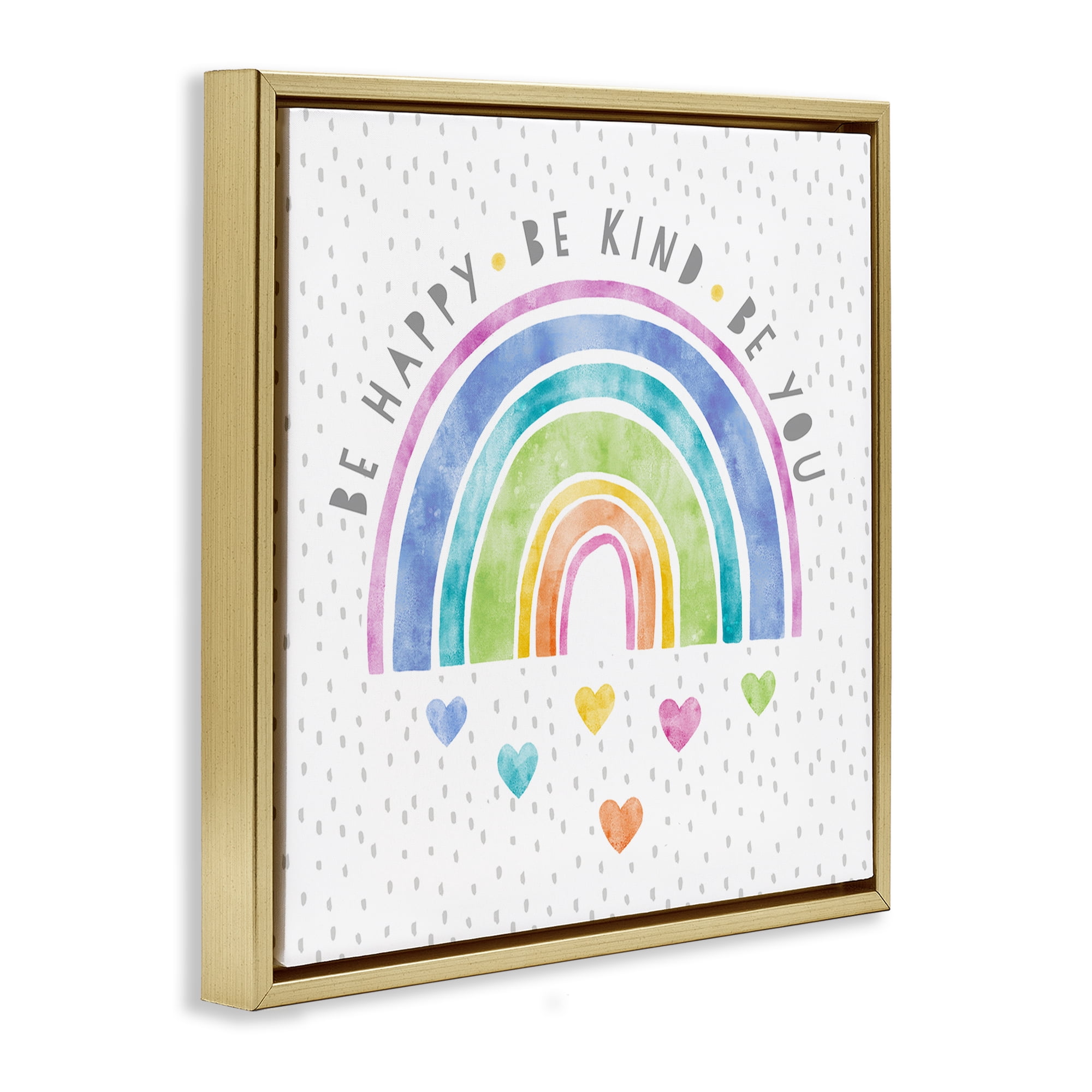 Stupell Industries Be You Hearts & Rainbow Gold Framed Floater Canvas Wall Art, design by Suzanne Nicoll