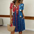 thumbnail image 2 of Women's 4th of July 250th Anniversary Patriotic Dress Short Sleeve Button Neck Printed Pattern Relaxed Fit Summer Holiday Style Casual Independence Day USA Flag Daily Wear Blue L, 2 of 5
