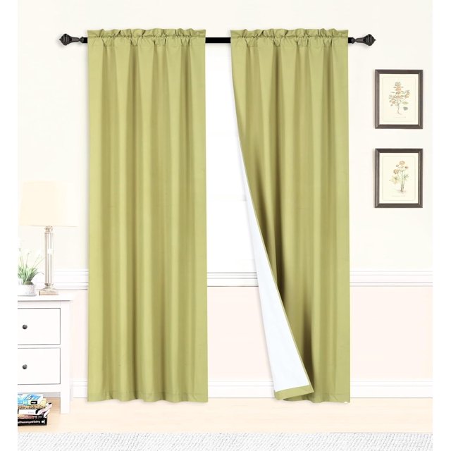 1 Ensemble Rideau de Fenêtre Texture Lisse en Microfibre Doublé Poche pour Tringle Occultant 63 Pouces R64 (Vert Lime)