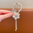thumbnail image 2 of CSChome Griffe de Queue de Cheval pour Femme - Fausse Perle Brillante avec Pompon Fleur Décoration en Acier Inoxydable, 2 of 7
